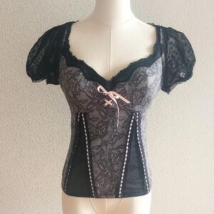 Y2K Sheer Floral Lace Fairy Grunge Corset Set
